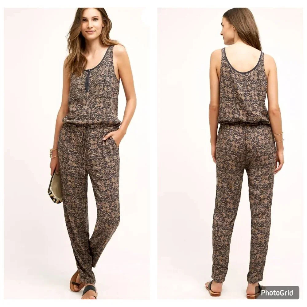 Anthropologie Chione Jumpsuit "Tiny" brand brown motif M